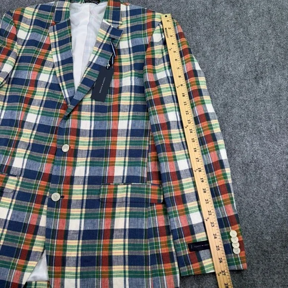 Tommy Hilfiger Blazer Mens 42L Colorful Plaid Ethan 100% Linen Jacket $295 MSRP